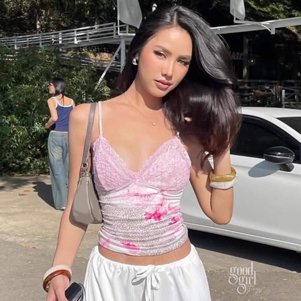 Seline Pink Lace & Leopard Floral Camisole