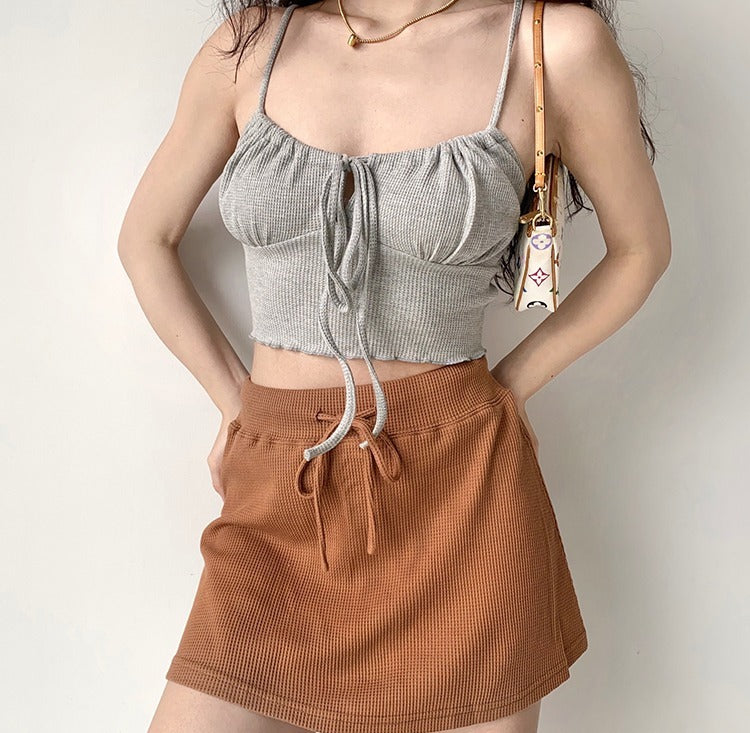 Waffle Drawstring Skirt