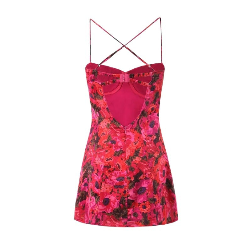 Pink Floral Strapy Mini Dress