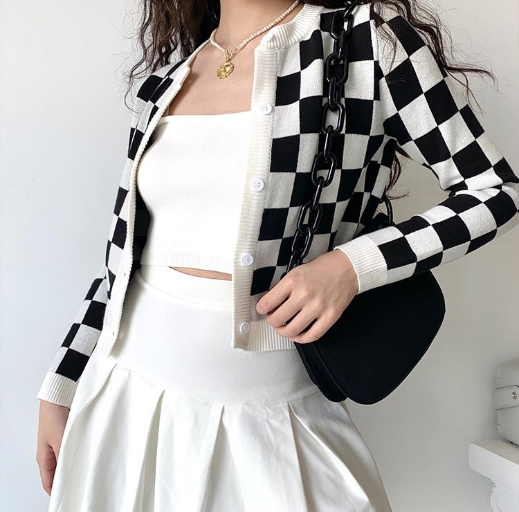 Checker Board Cardi-Cami Set