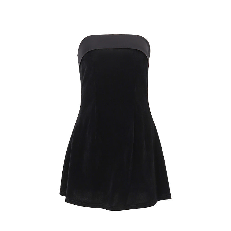 Black Strapless Velvet Mini Dress