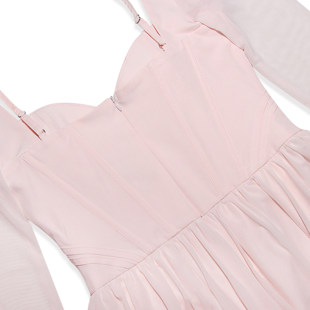 Romantic Pink Bustier Long Sleeve Fit Corset Mini Dress
