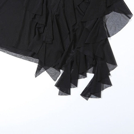 Black Asymmetrical Ruffle Dress