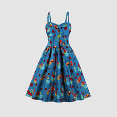 Vintage Fruit Print Midi Dress