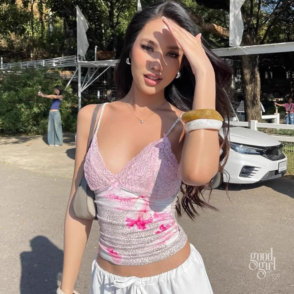 Seline Pink Lace & Leopard Floral Camisole
