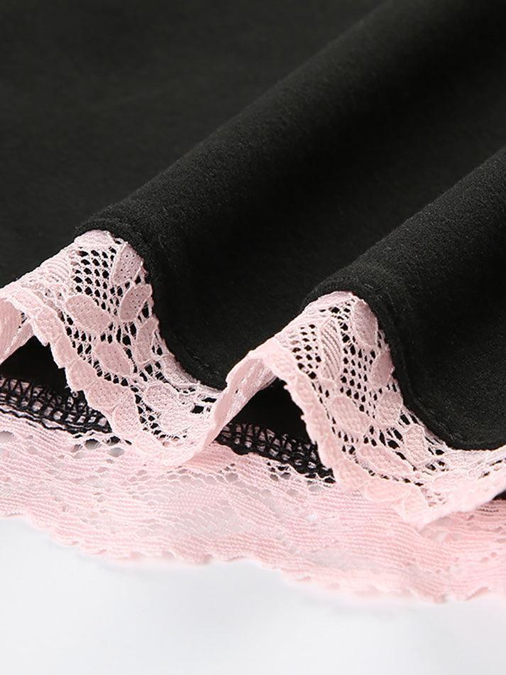 Spaghetti Strap Lace-Trim Plain Bodysuit Top