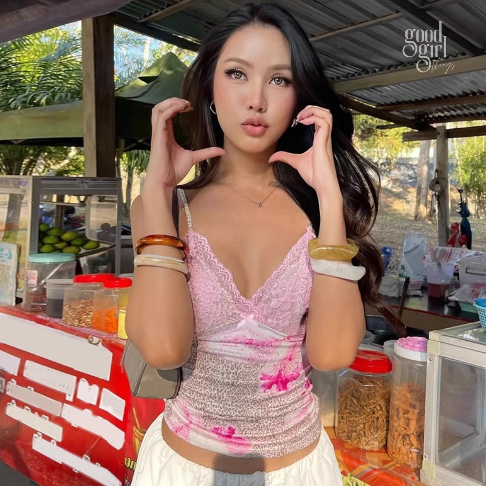 Seline Pink Lace & Leopard Floral Camisole