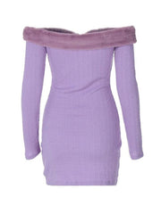 Fuzzy Collar Off Shoulder Mini Dress