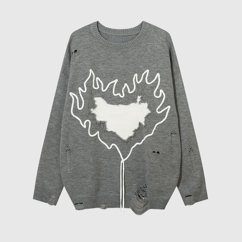 Trendy Heart-Embossed Loose Knit Sweater