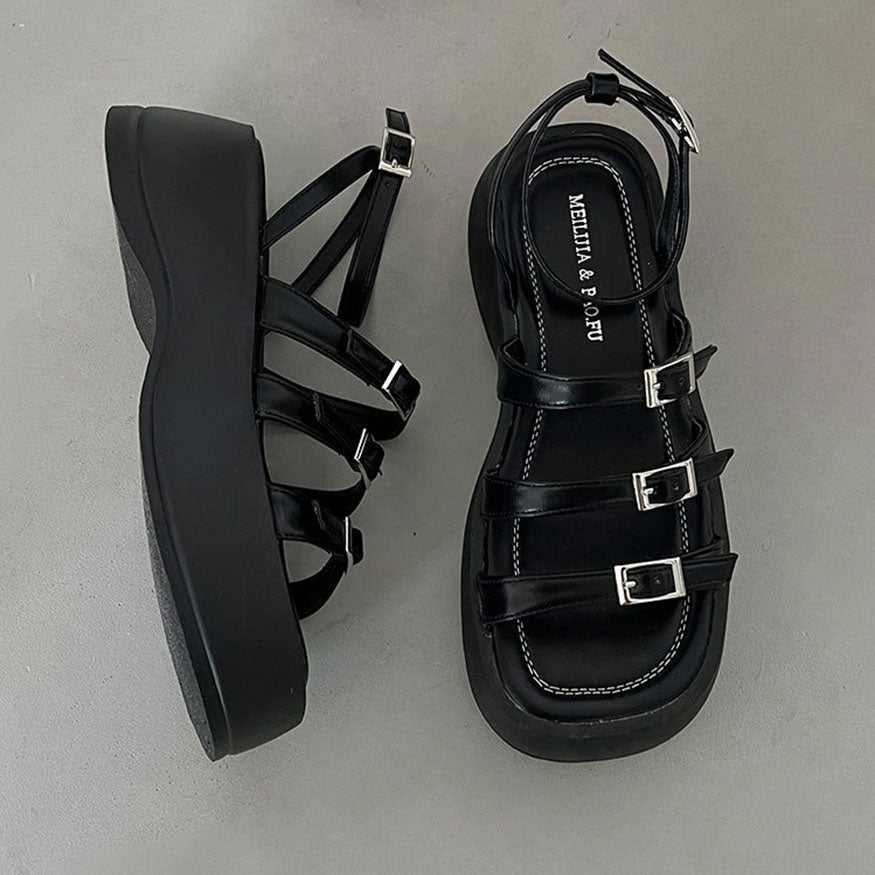 Buckle Multi-Strap Platform Sandals