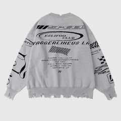 Vintage Fringed Racewear Letter Embroidery Sweater