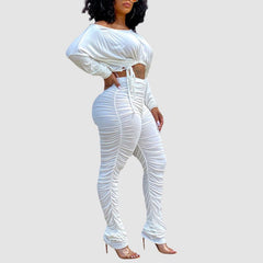 Drawstring Crop Top & Pleated Pant Set