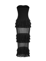 Miya Strapless Mesh Maxi Dress with Ruffle Panels