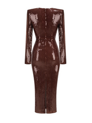 Giana Deep Neck Sequin Midi Dress