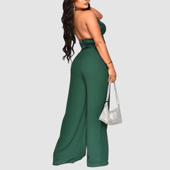 Sequined Halter Vest & High Waisted Straight Pants Set