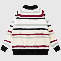 Letter Embroidered Color-blocked Stripe Pullover