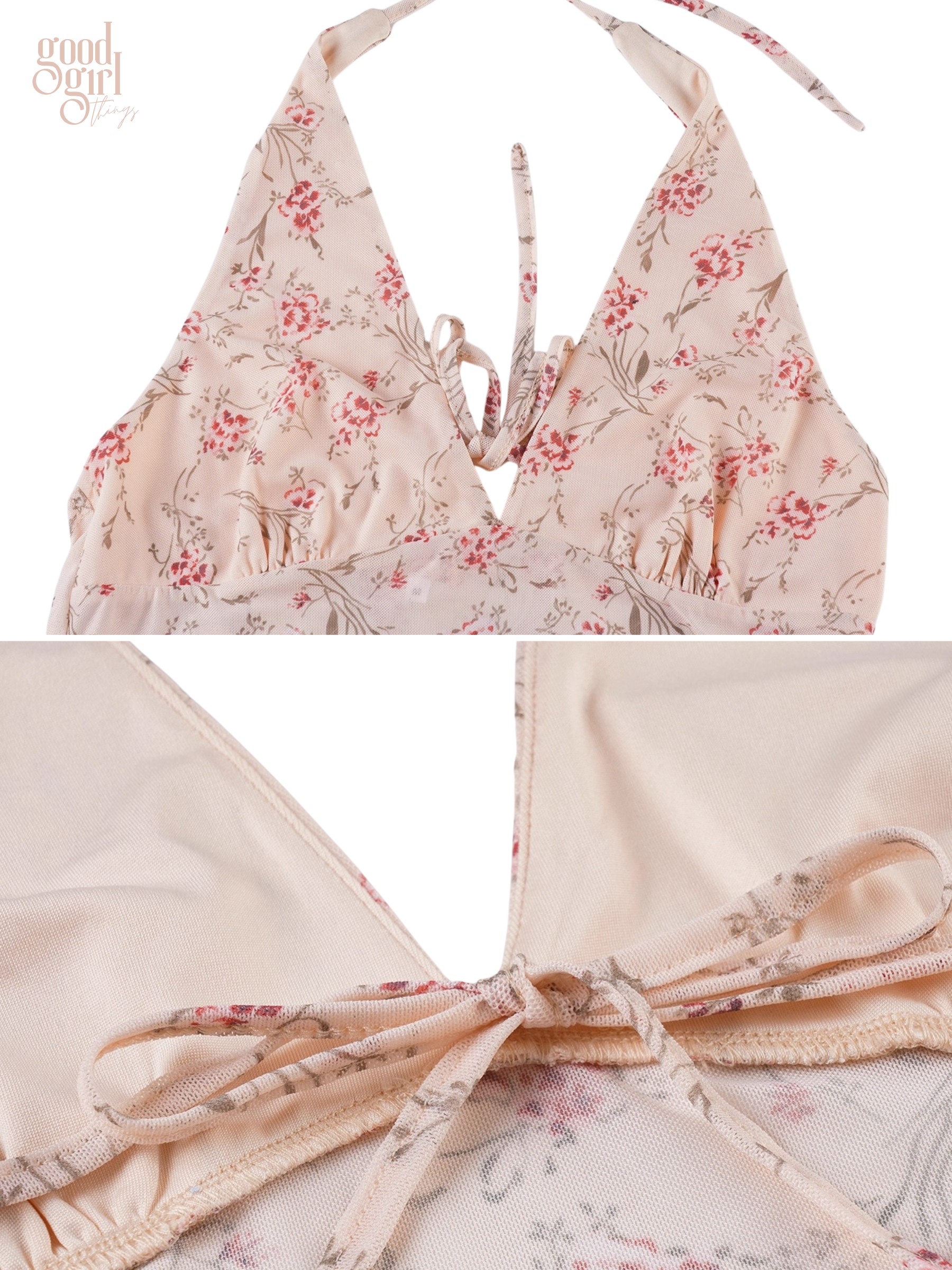 Pamela Floral Mesh Backless Top