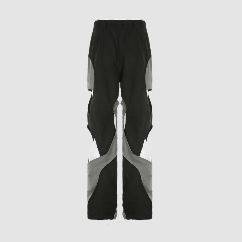 Irregular Hollow Out Color Contrast Cargo Pants