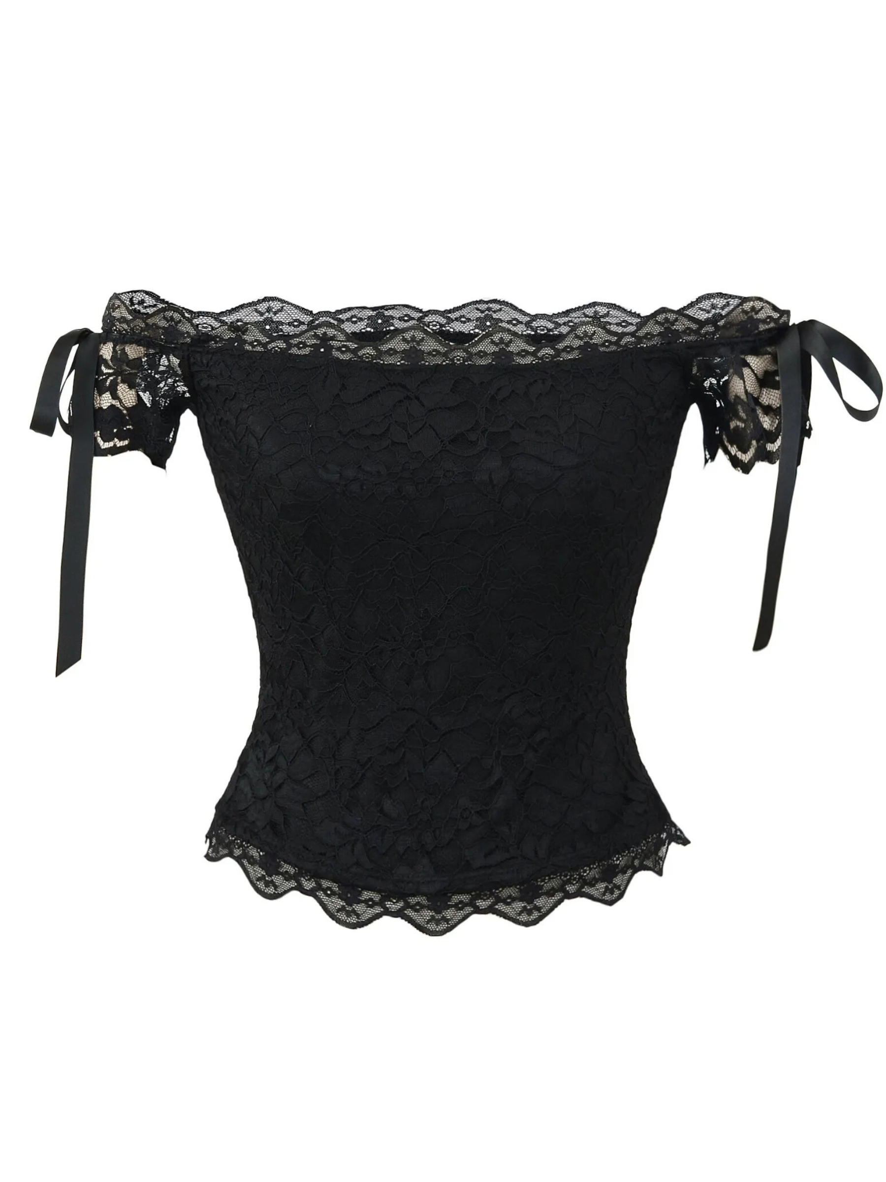 Leah Lace Off-Shoulder Bow Tie Top