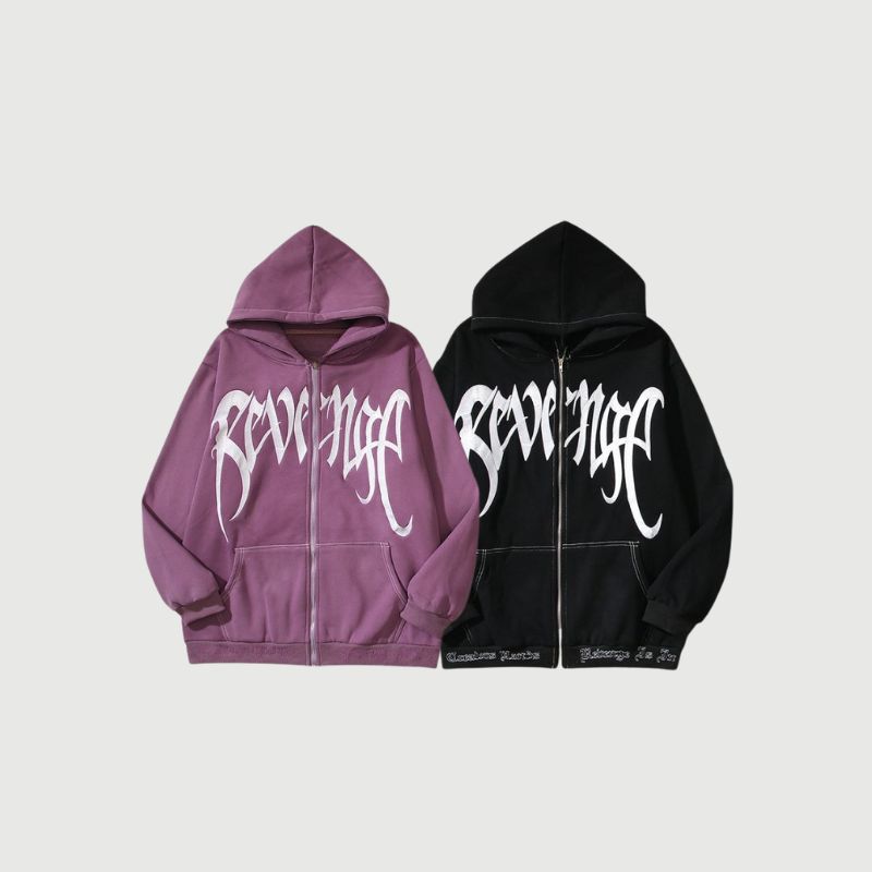 Hip-Hop Embroidered Letter Casual Zip Hoodie