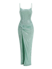 Gracie Sequin Lace-Up Slit Gown