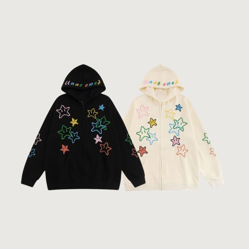 Street Chic Vintage Star Embroidered Hoodie