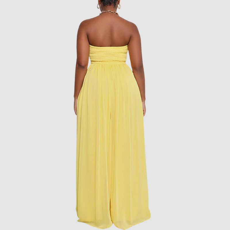 Solid Color Tube Top Wide Leg Jumpsuit