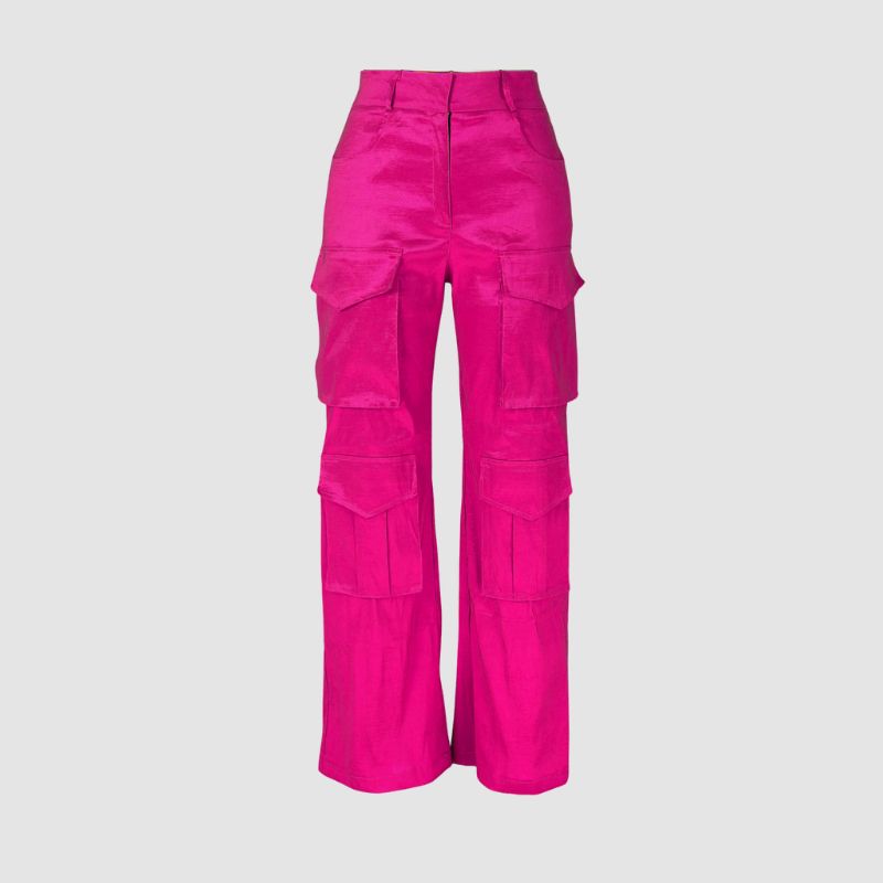 Solid Color Multi-Pocket High Waist Cargo Pants