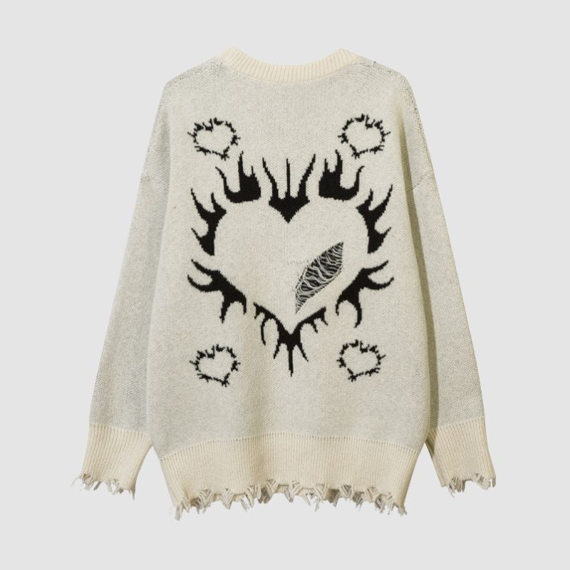 Heart Embroidered Hollow Out Design Sweater