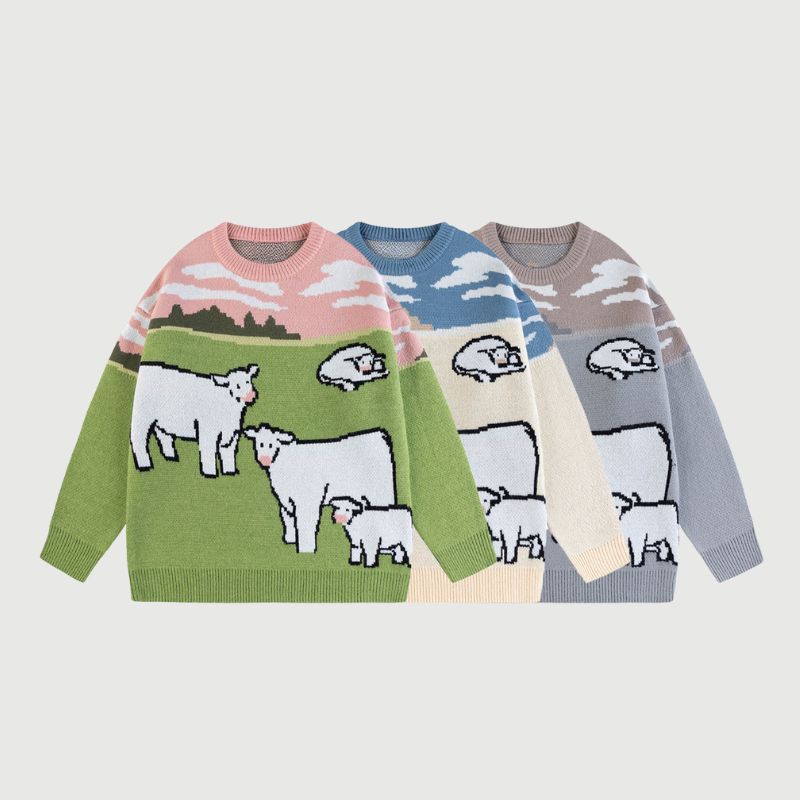 Vintage Cow Cartoon Sweater