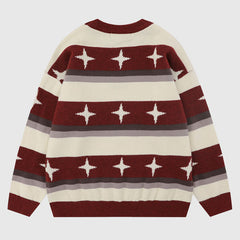 Star Pattern Stripe Patchwork Pullover