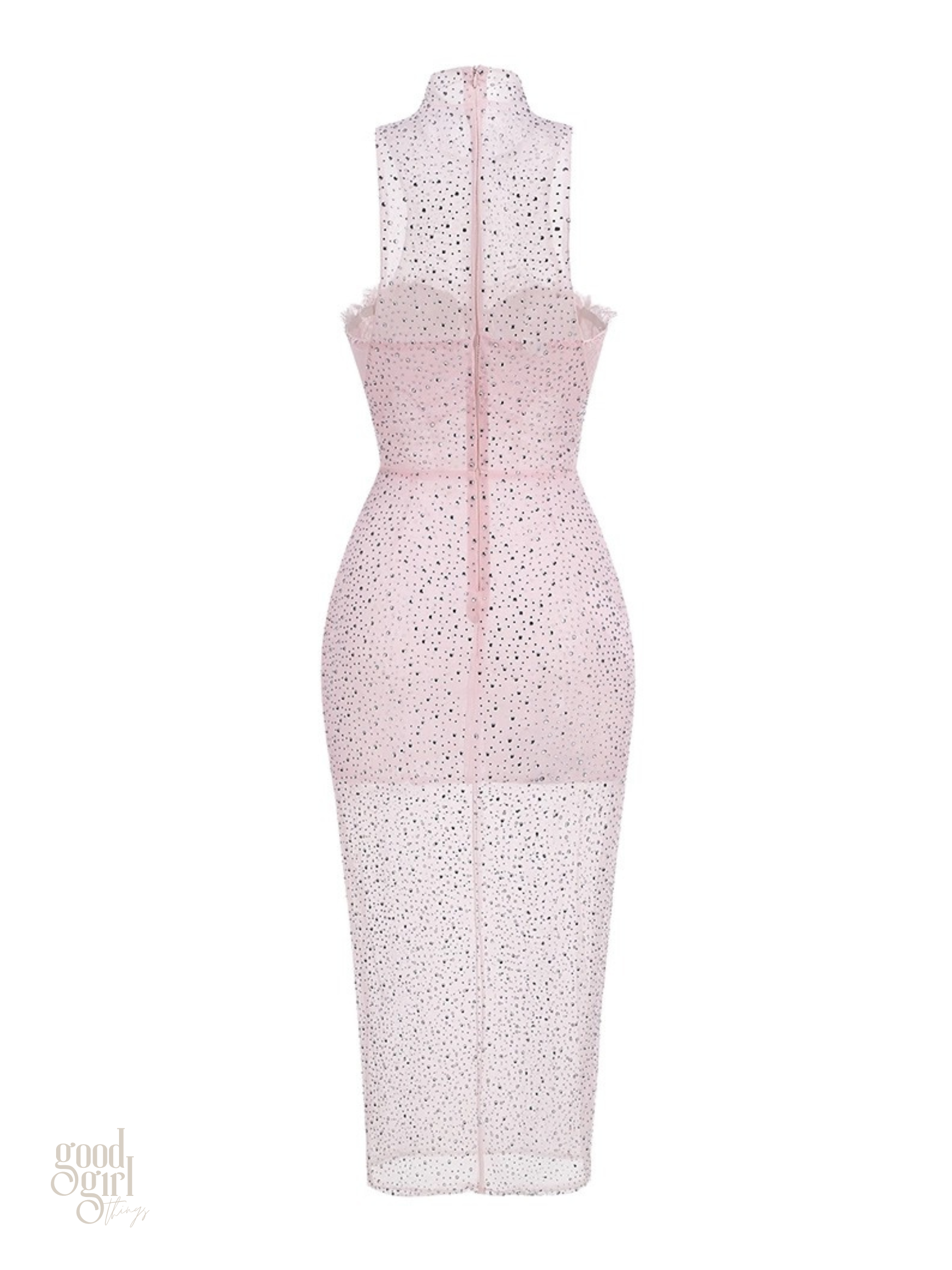 Jade Sheer Rhinestone Mesh Midi Dress