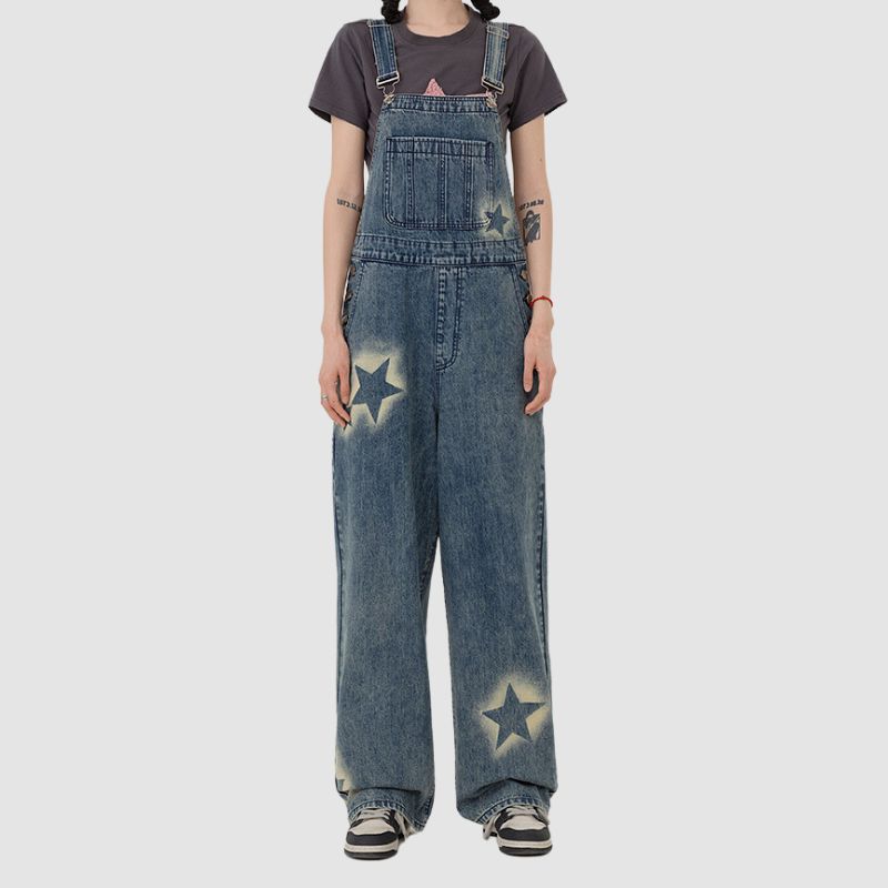 Star Pattern Inkjet Design Wide Leg  Dungarees