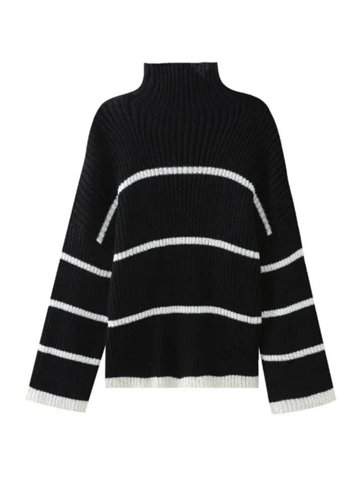 Striped High Neck Loose Sweater