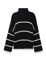 Striped High Neck Loose Sweater