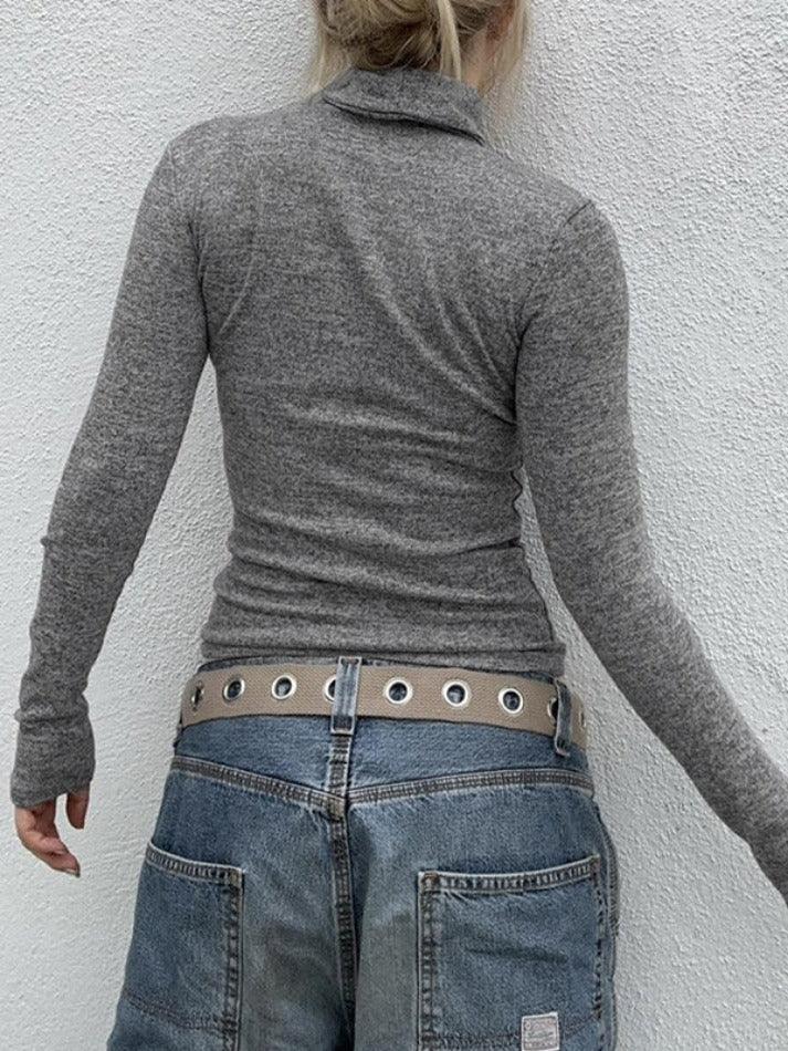 Vintage Cherub Print Turtleneck Slim Long Sleeve Tee