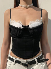 Contrast Color Lace Stitching Corset Top