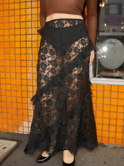 Designed Lace Stitching Maxi Skirts