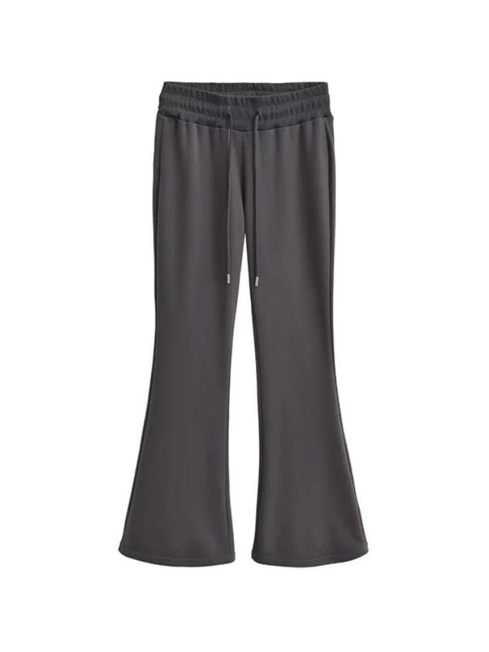 Solid Low Rise Drawstring Flare Leg Pants