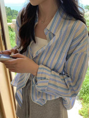 Contrast Color Striped Long Sleeve Blouse