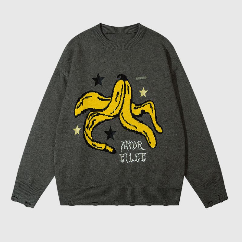 Banana Letter Loose Knit Sweater