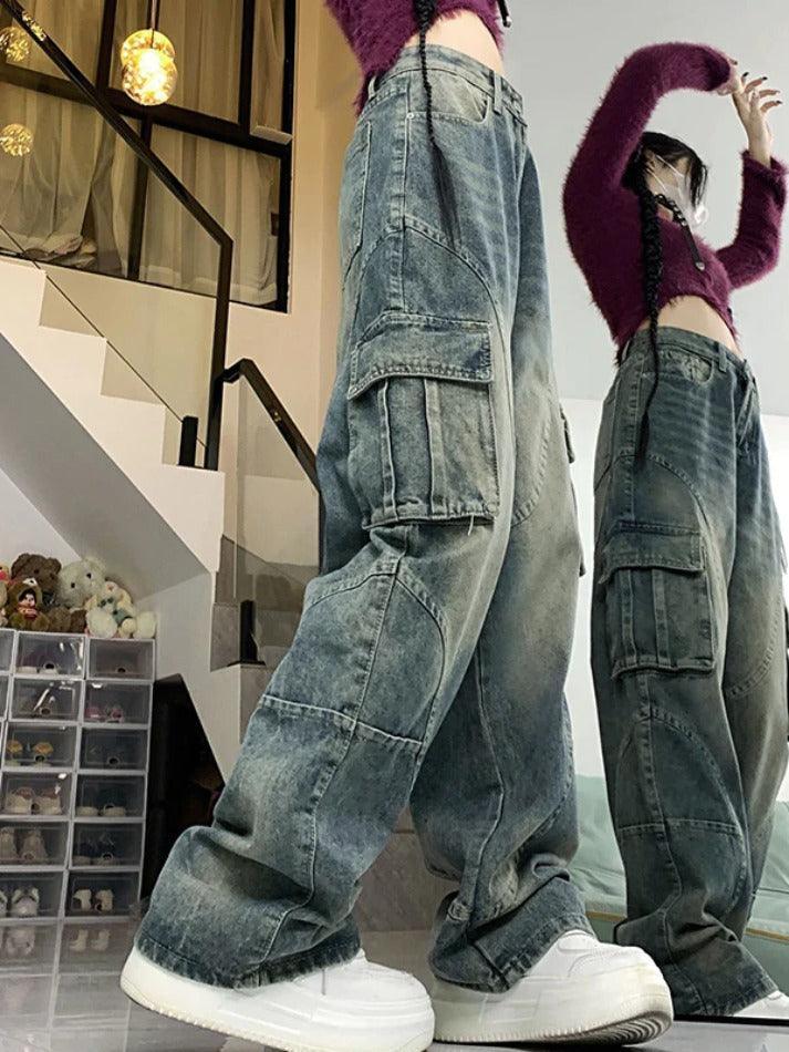 Street Multi Pocket Splice Cargo Jeans