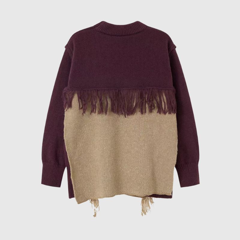 Color Block Fringe Knit Sweater