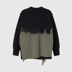 Color Block Fringe Knit Sweater