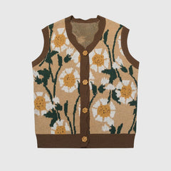 Vintage Floral Knit Vest Cardigan