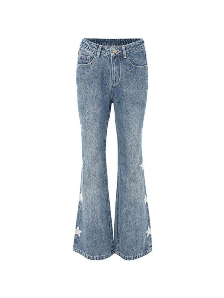 Vintage Star Print High Rise Flare Jeans