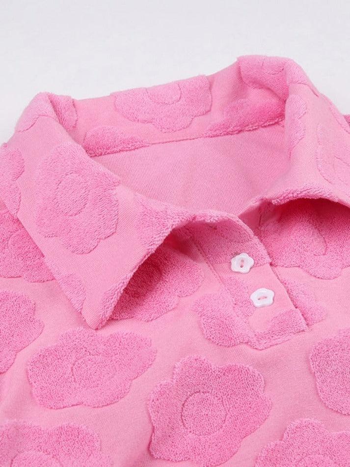 Velvet Floral Print Backless Lacing Crop Long Sleeve Tee