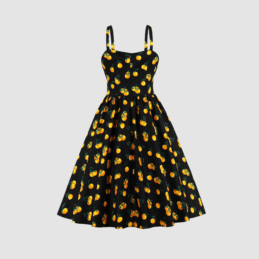 Vintage Fruit Print Midi Dress