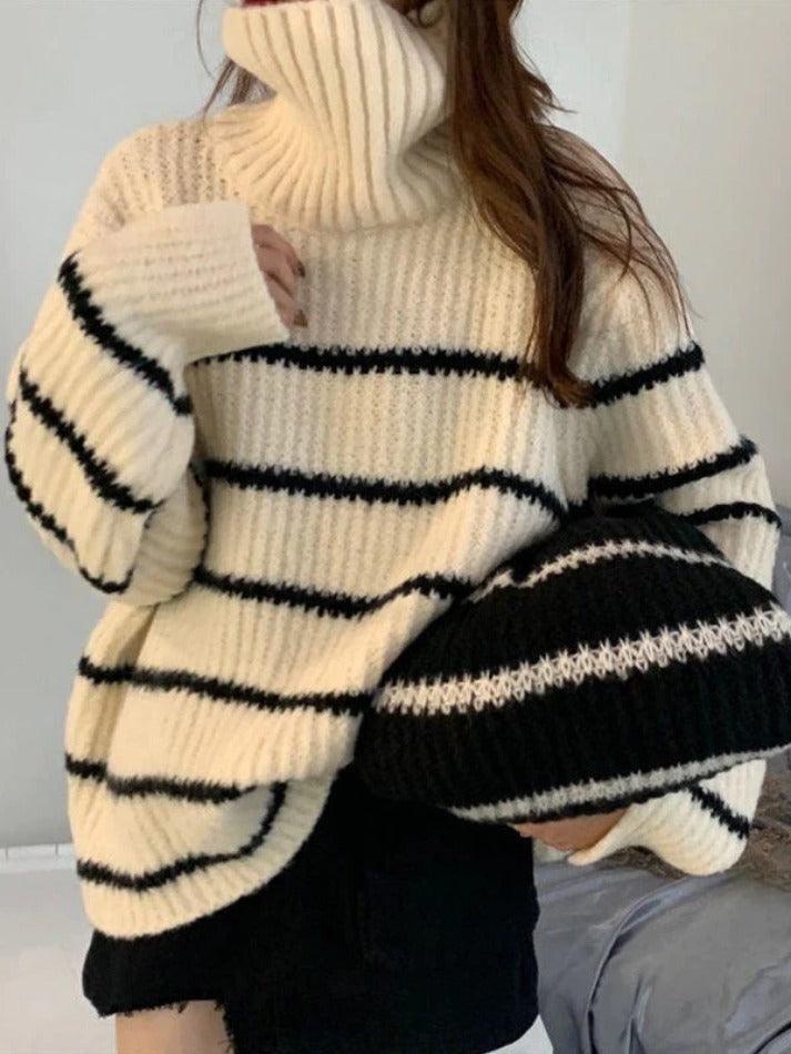 Turtleneck Striped Knit Sweater