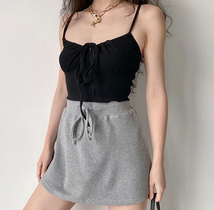 Waffle Drawstring Crop Camisole